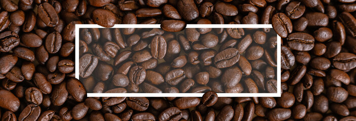 Coffee beans background texture. frame on seed coffee.