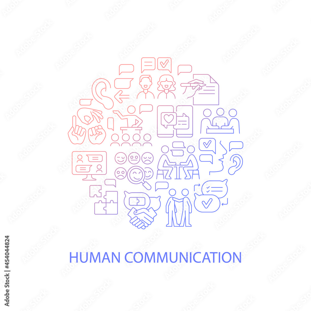 Poster communication abstract gradient linear concept layout with headline. chatting with people. human int