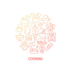 Food cooking abstract gradient linear concept layout with headline. Recipe for preparing lunch. Culinary minimalistic idea. Thin line graphic drawings. Isolated vector contour icons for background