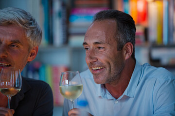Older friends tasting white wine