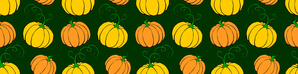 Vector seamless pattern with pumpkins in flat style. Halloween or thanksgiving color background and texture