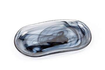 Empty oblong glass serving plate on a white background