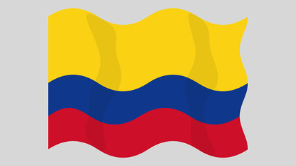 Detailed flat vector illustration of a flying flag of Colombia on a light background. Correct aspect ratio.