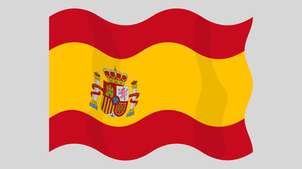 Obraz premium Detailed flat vector illustration of a flying flag of Spain on a light background. Correct aspect ratio.