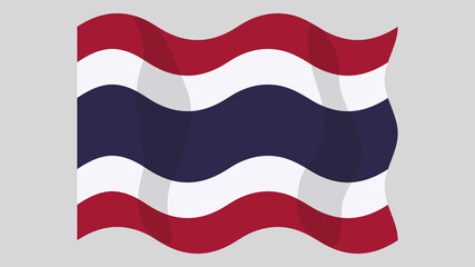 Detailed flat vector illustration of a flying flag of Thailand on a light background. Correct aspect ratio.