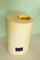 Wooden candle holder rustic interior centerpiece with candles in a cozy barn setting.