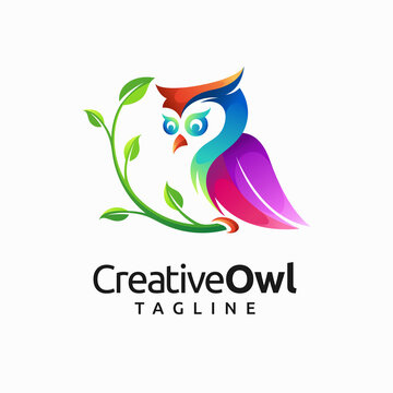 creative owl logo design with gradient color concept