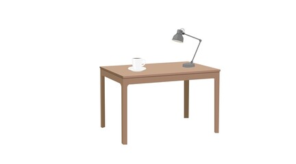 Desk icon. Vector editable isolated illustration of a wooden table with a cup of coffee and desk lamp