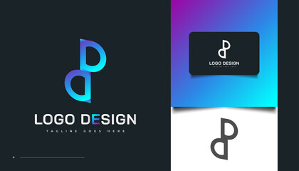 Initial Letter P and D Logo with Linked Concept Design in Blue Modern Gradient. PD Initial Logo