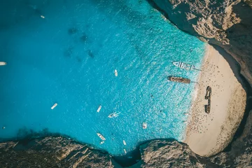 Papier Peint photo Plage de Navagio, Zakynthos, Grèce Aerial Drone Shot of the famous Shipwreck Bay in Zakynthos, Greece