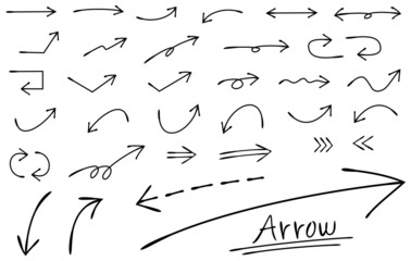 ペンで書いたような手書き矢印　細めの線画　モノクロ　Arrow handwritten monochrome
