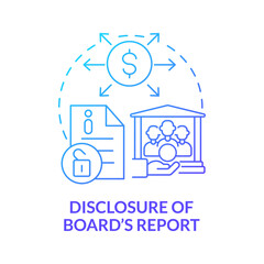 Disclosure of board report blue gradient concept icon. Transparent activities abstract idea thin line illustration. Corporate social responsibility. Vector isolated outline color drawing.