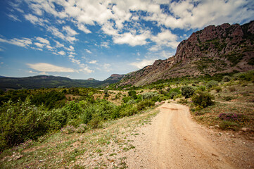 Mountain landscape in summer on the Crimean Peninsula on the background of the sky and clouds