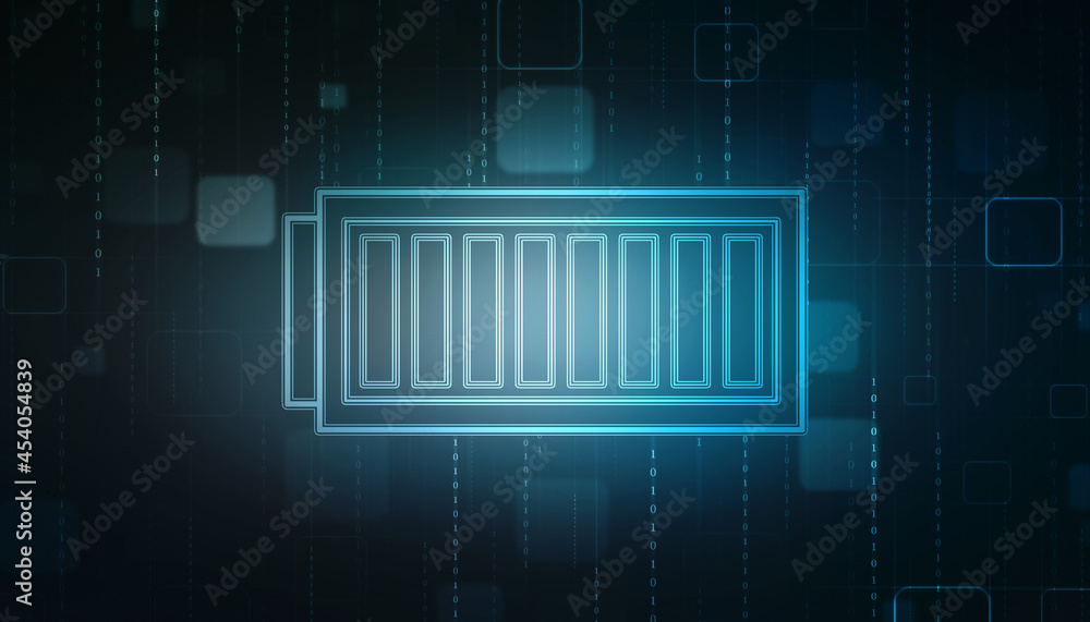 Poster 2d rendering electrical energy and power supply source concept, accumulator battery with charging le