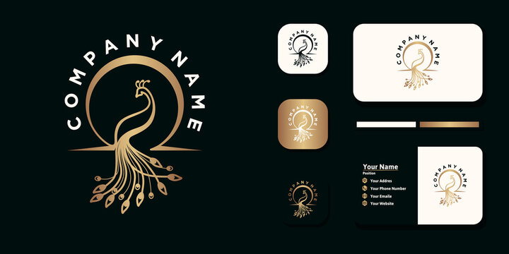 peacock logo design reference, and business card template