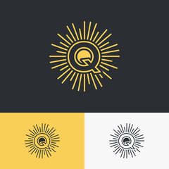 initial letter with sun symbol logo design. minimal vector graphic alphabet template.