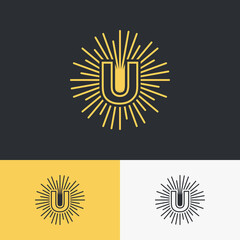 initial letter with sun symbol logo design. minimal vector graphic alphabet template.