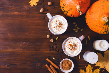 Cozy festive autumn drinks pumpkin spice lattes