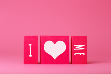 Trendy minimal I love me creative concept of self love and mental health or being single. Red...