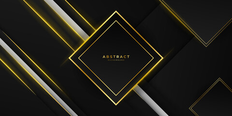 Abstract gold black background with shiny golden lines. Vector illustration for business presentation design template