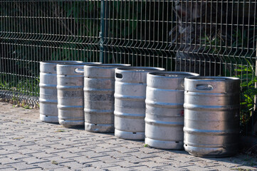 Iron barrels from beer. Are standing in the heat