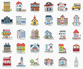 Collection of buildings and houses - obrazy, fototapety, plakaty