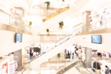 Shopping mall abstract defocused blurred background. Business concept.