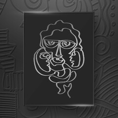 continuous abstract face line art hand drawn on dark background