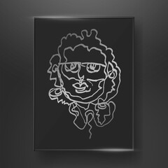 continuous abstract face line art hand drawn on dark background