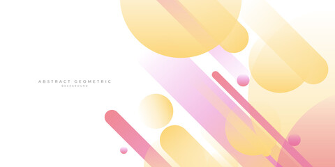 Pink and yellow gradient geometric abstract shapes on white background with copy space for text