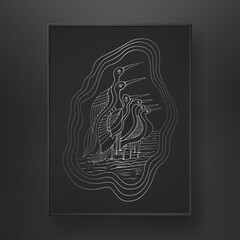 abstract herons line art hand drawn on dark background