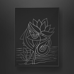 abstract floral and eye line art hand drawn on dark background