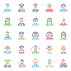 Fototapeta premium Flat color icons for avatar.