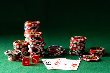 Poker Aces pair and dice