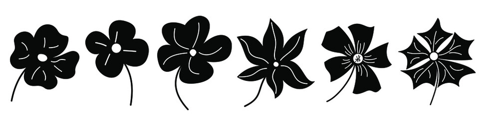 Flower icons. Set of black flower icons isolated. Vector illustration.
