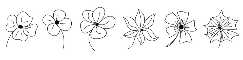 Flower icons. Linear flowers. Set of black flower icons isolated. Vector illustration.