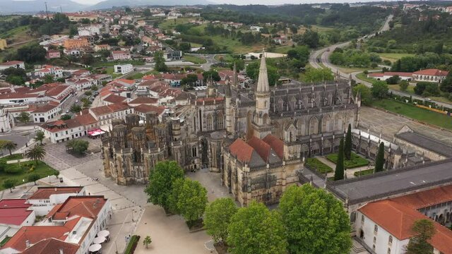 Circling around spectacular monastery of Batalha, a landmark building in Portugal
