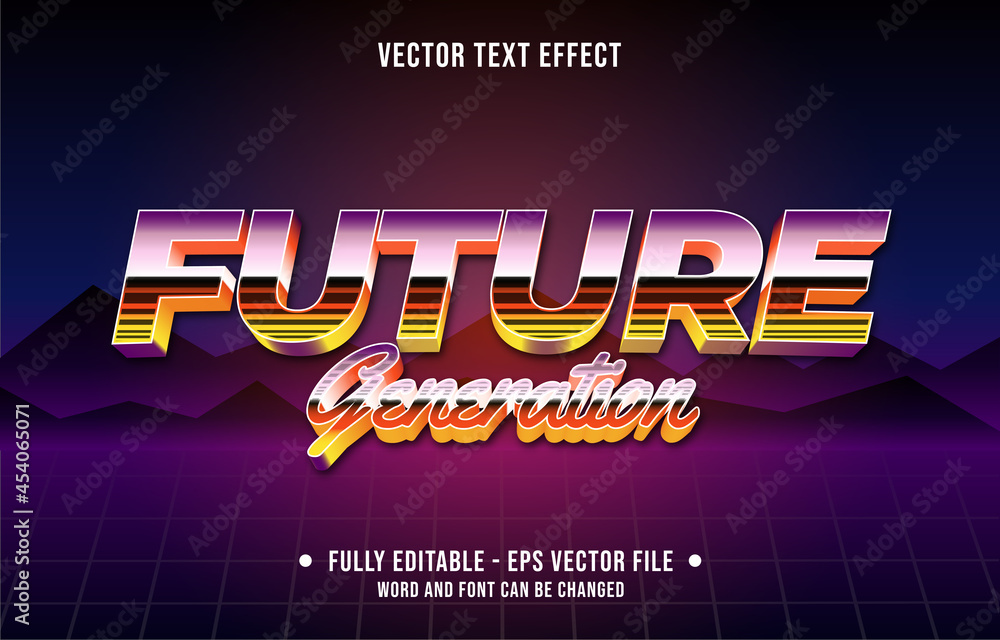 Wall mural editable text effect gradient color retro futuristic eighties style for digital and print media font