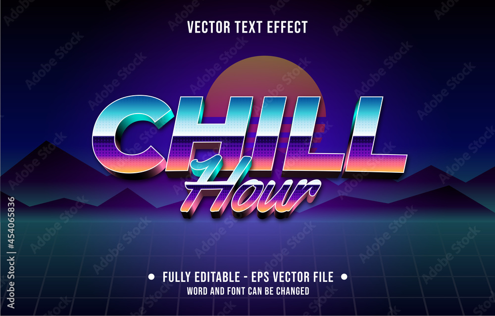 Wall mural editable text effect gradient color retro futuristic eighties style for digital and print media font