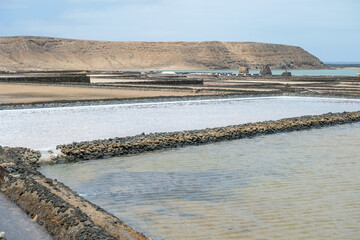 Salinas del Janubio
Prostokątne pola, na których mieszkańcy Lanzarote osuszają wodę oceaniczną i w ten sposób pozyskują sól, używaną np. do gotowania papas arugadas (miejscowe ziemniaczki). Poletka wy - obrazy, fototapety, plakaty