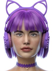 3D rendering illustration of a girl wearing headphones