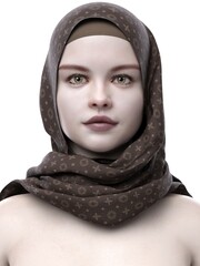 3D rendering illustration of a girl wearing a hijab,