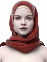 3D rendering illustration of a girl wearing a hijab,
