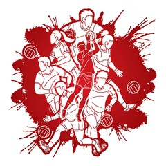 Obraz premium Gaelic Football Sport Male and Female Players Action Cartoon Graphic Vector