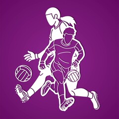 Gaelic Football Sport Male and Female Players Action Cartoon Graphic Vector