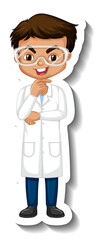 Cartoon character sticker with a boy in science gown