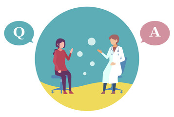 女性医師の診察を受ける女性　人物フラットイラスト