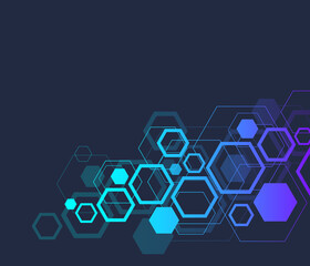 Scientific molecule background for medicine, science, technology, cybernetic, chemistry. Wallpaper or banner with a hex DNA molecules. geometric dynamic illustration.