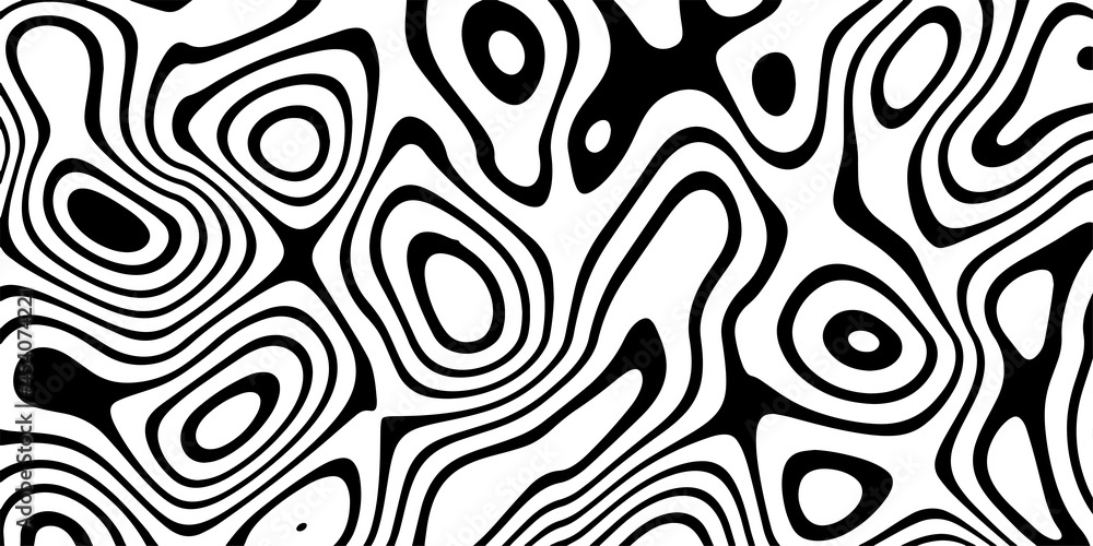 Poster optical illusion curve wave. abstract vector background with black and white lines. pattern distorte