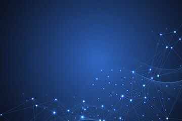 Geometric connected background lines and dots. Simple technology abstract graphic background design, illustration.